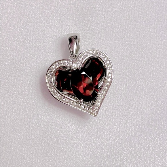 Floating Garnet and White Topaz Heart Sterling Silver Pendant - Picture 4 of 6
